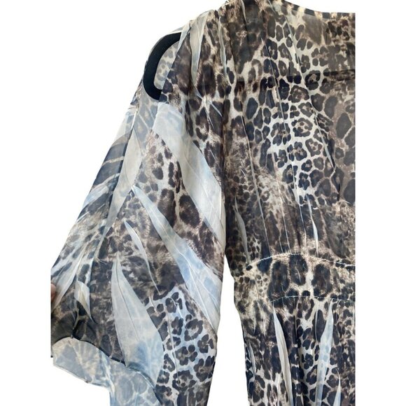 Alberto Makali Animal Print Dress Fairy Sheer Batwing Sleeve Whimsigoth V Neck - Picture 11 of 12